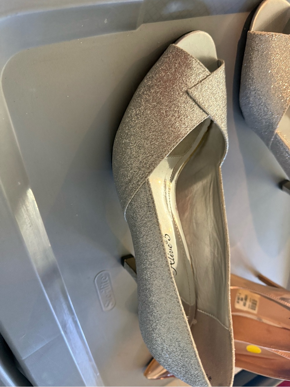 easy street Silver Glitter Peep-Toe Low Heels